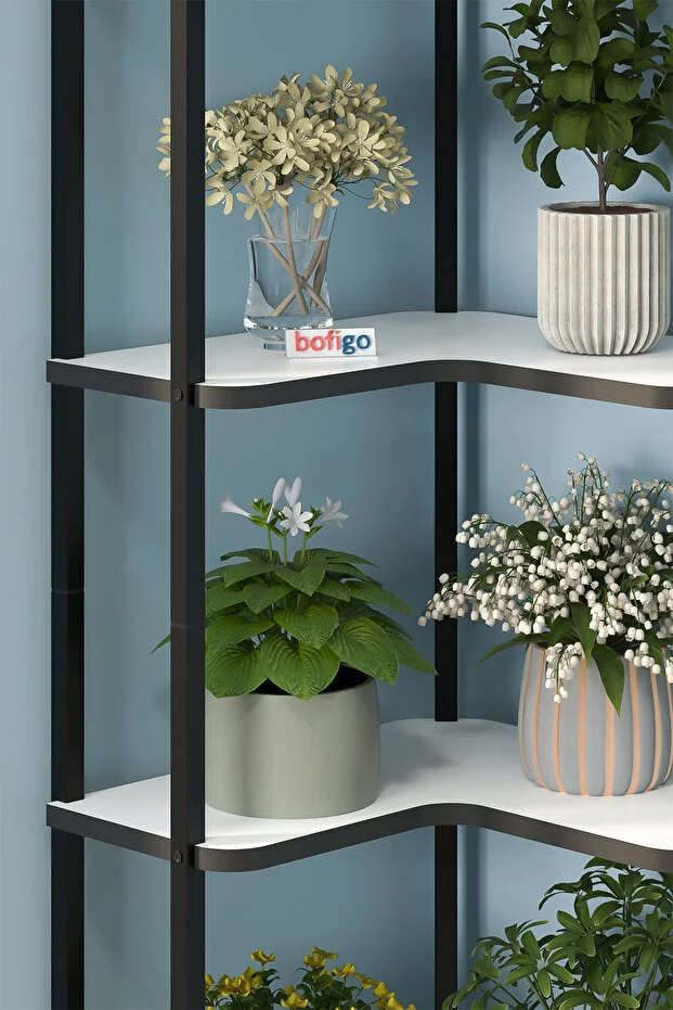 6 Raflı Çiçeklik Rafı Saksılık Standı Dekoratif Aksesuar Rafı Saksılık Sardes Beyaz